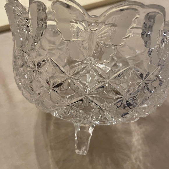 Hofbauer Lead Crystal Butterfly Papillon Bowl 3-Footed 4.5x6" Antique - Picture 10 of 10